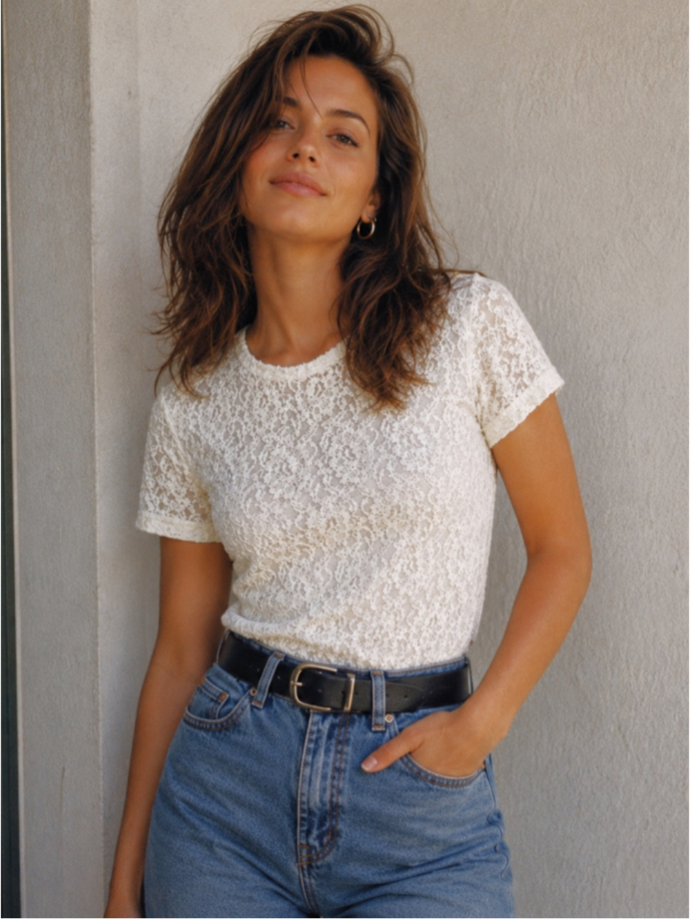 Braemar Vintage 90s Lace Baby Tee M White Fairycore
